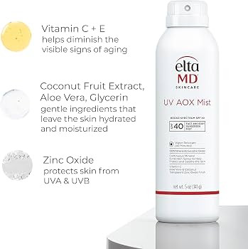 Amazon.com: EltaMD UV AOX Mist Mineral Sunscreen Spray SPF 40, Broad Spectrum Face and Body Sunsc... | Amazon (US)