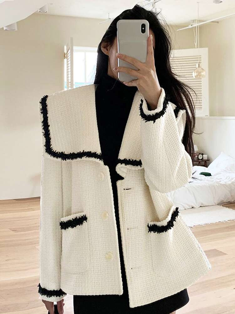 New
     
      DAZY Contrast Trim Sailor Collar Dual Pocket Jacket | SHEIN