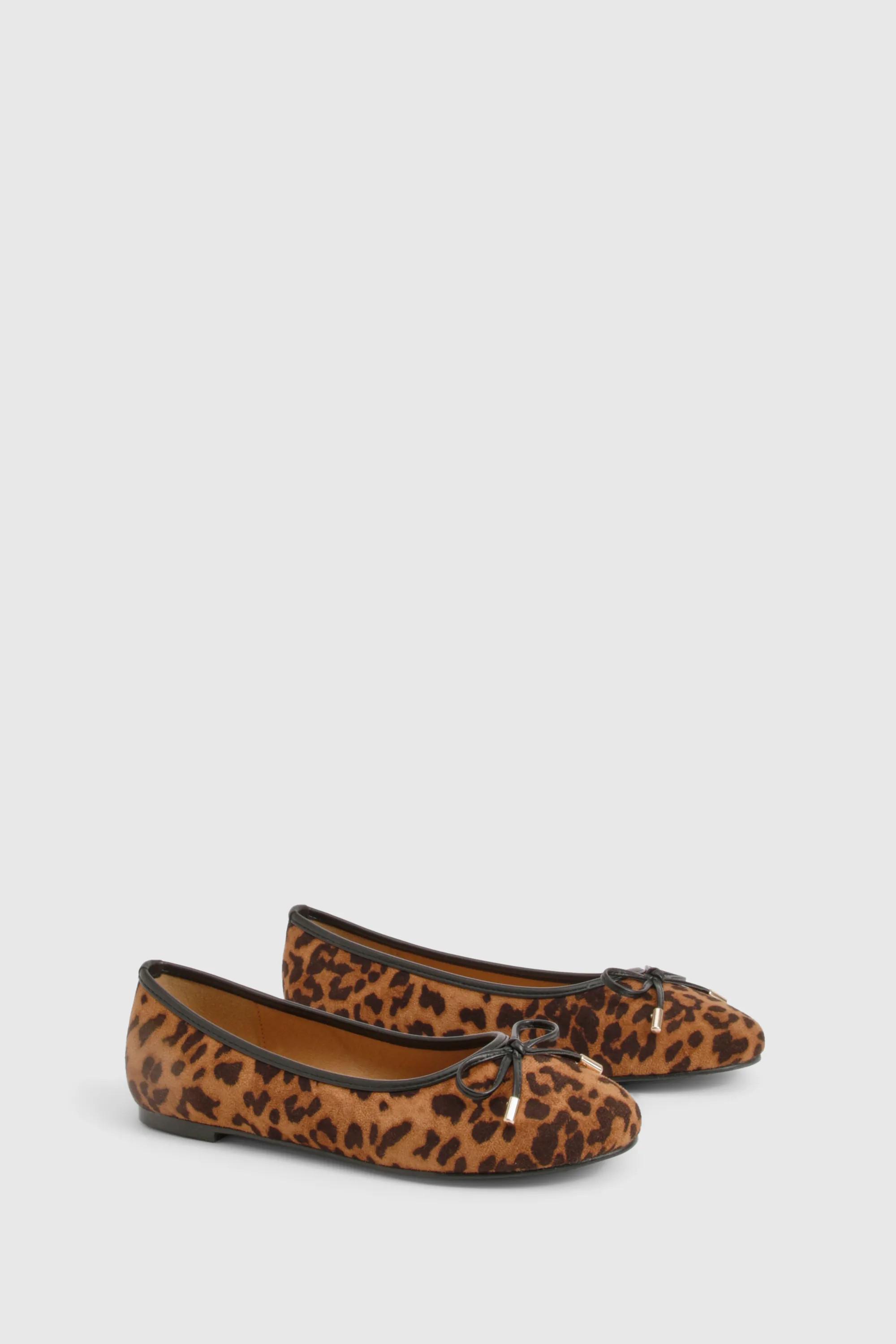 Wide Fit Leopard Print Bow Ballet Pumps | Boohoo.com (UK & IE)