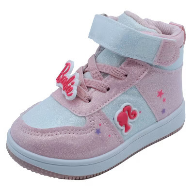 Barbie Toddler Girls' High-Top Sneakers - Light Pink Glitter Barbie, Size 4 | Target
