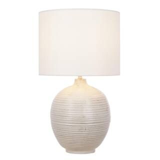Alsy 22 in. Distressed White Ribbed Table Lamp with Off White Shade 24127-000 - The Home Depot | The Home Depot