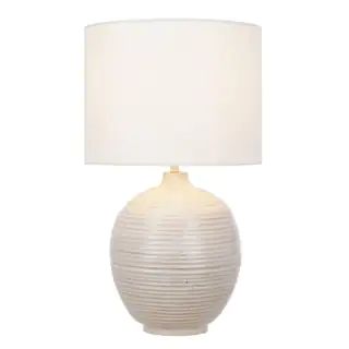 Alsy 22 in. Distressed White Ribbed Table Lamp with Off White Shade 24127-000 | The Home Depot