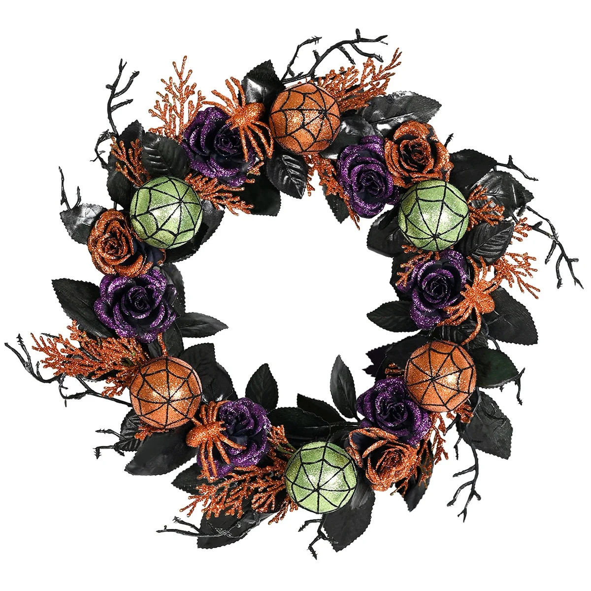 17.7 Inch Halloween Wreaths for Front Door, Spider Rose Wreaths for Indoor Outdoor Window Proch W... | Walmart (US)