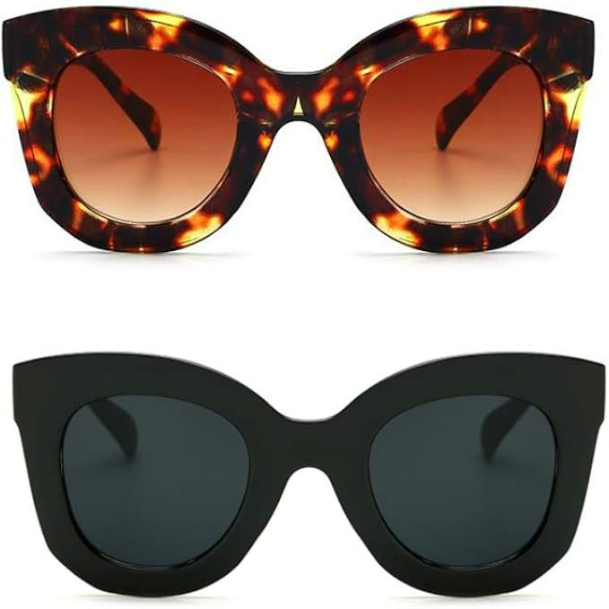 Butterfly Sunglasses Semi Cat Eye Glasses Plastic Frame Clear Gradient Lenses | Amazon (US)