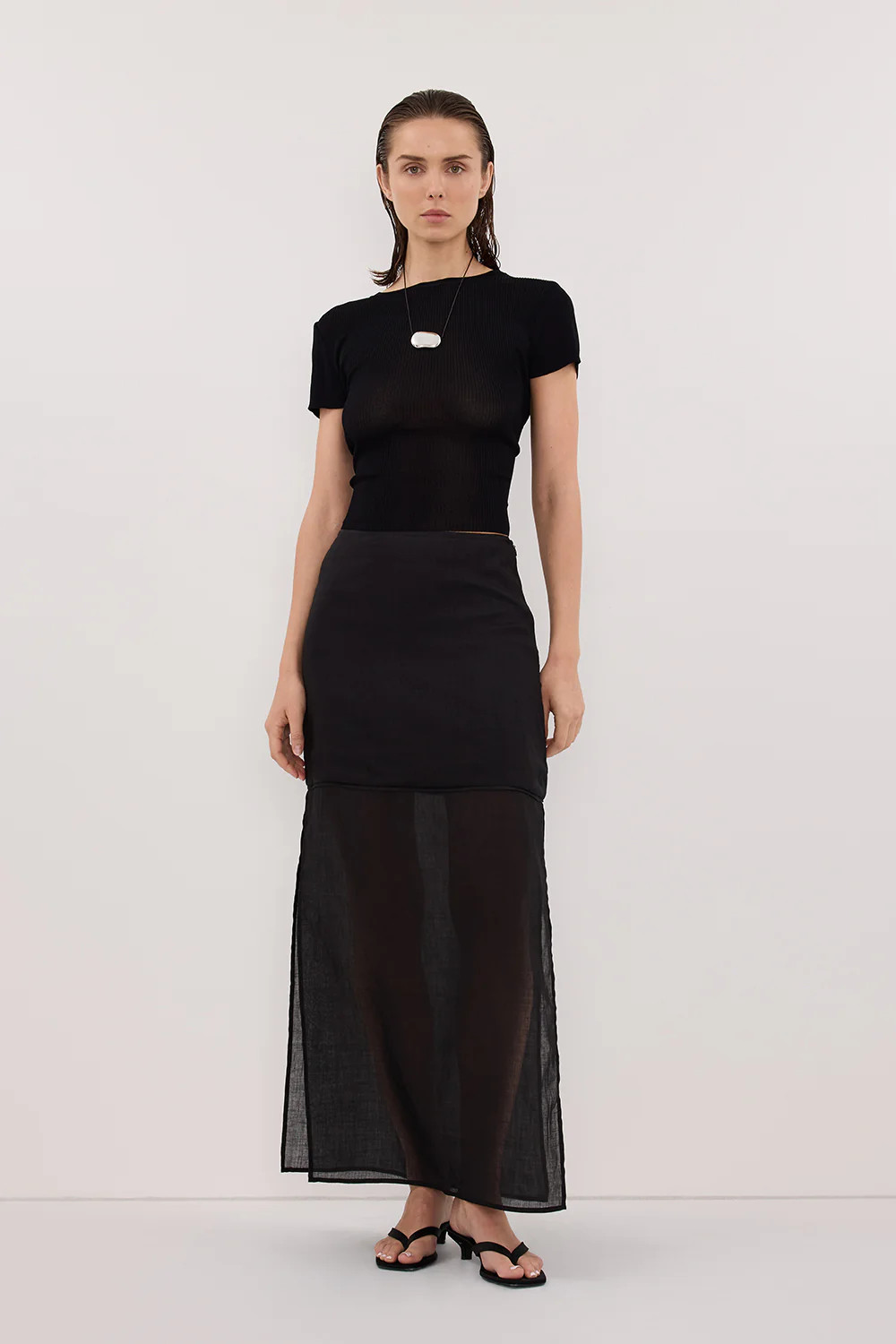 KAI BLACK RAMIE MIDI SKIRT | DISSH