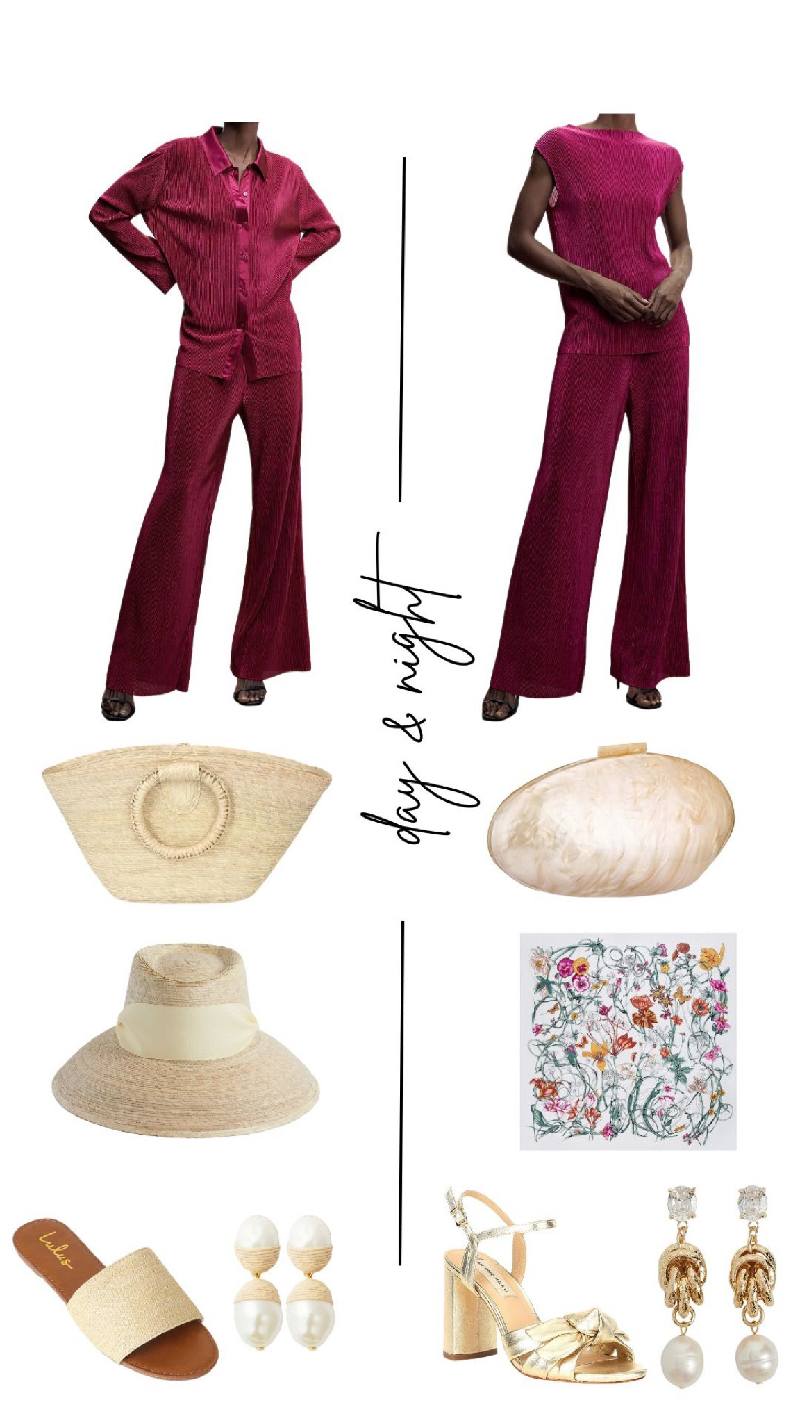 Ruby red fuschia hot pink pant set travel set // pearl clutch // scarf // magenta // pants // travel outfit // resortwear // mango

#LTKunder100 #LTKstyletip