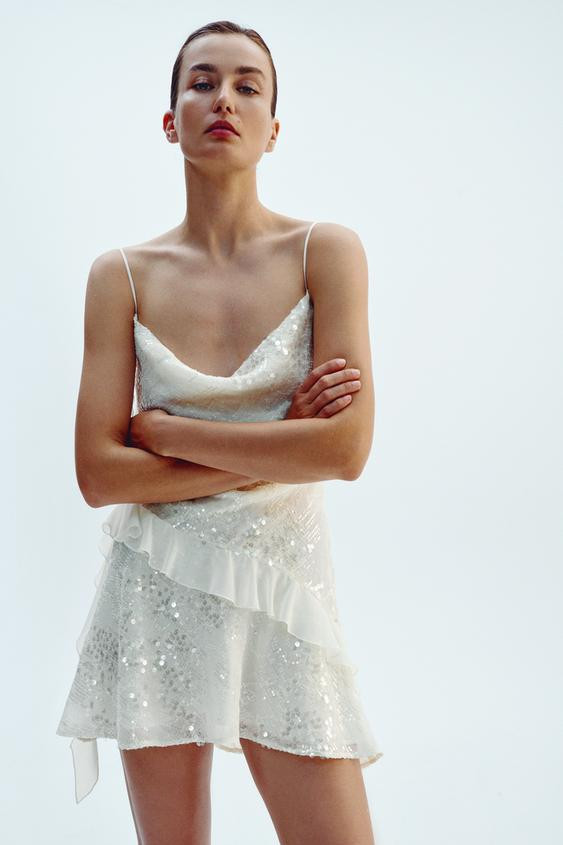 SEQUIN RUFFLE MINI DRESS | Zara US