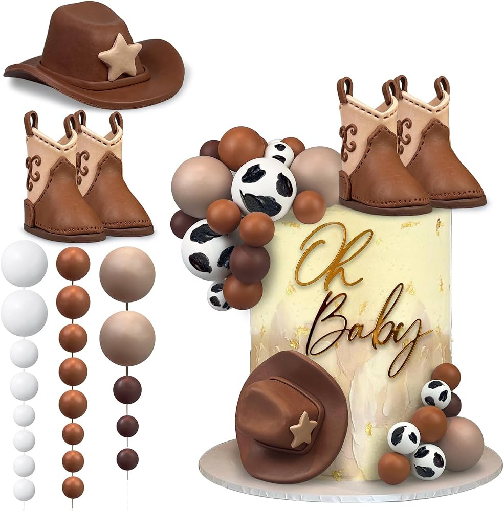 28PCS Cowboy Cake Decorations Cowboy Hat and Boot Cake Toppers Western Cowboy Birthday Baby Showe... | Amazon (US)