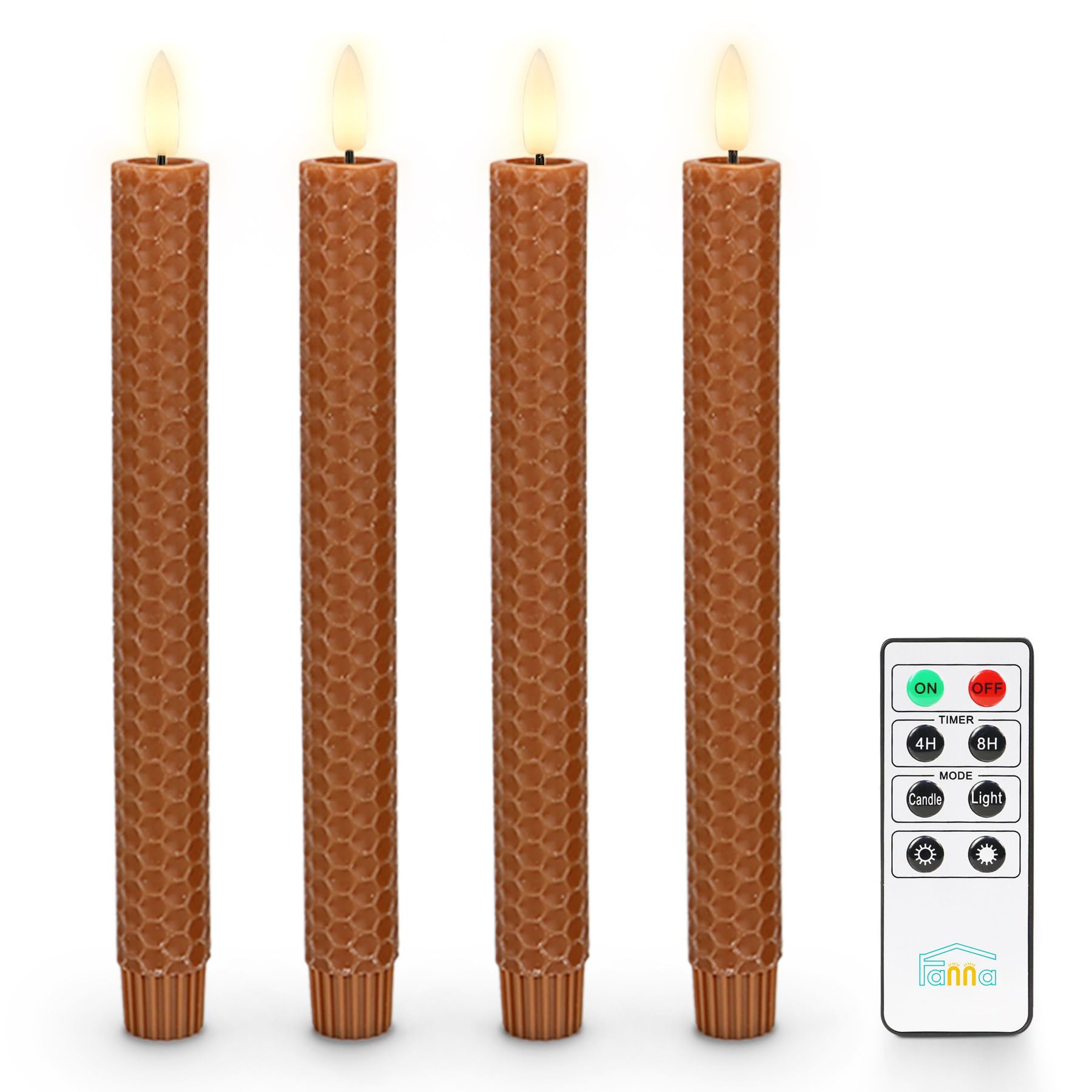 Fanna Honeycomb Flameless Taper Candles in Terracotta with Timer, Wax Finished Battery Operated L... | Amazon (US)