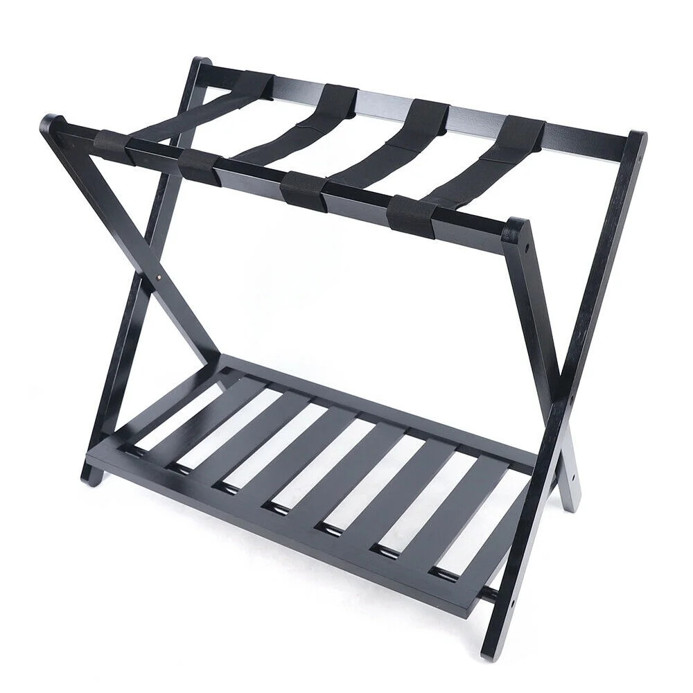 Wuzstar Folding Luggage Rack w/ Shelf , Suitcase Luggage Rack for Guest Room, 2 Layer Black | Walmart (US)