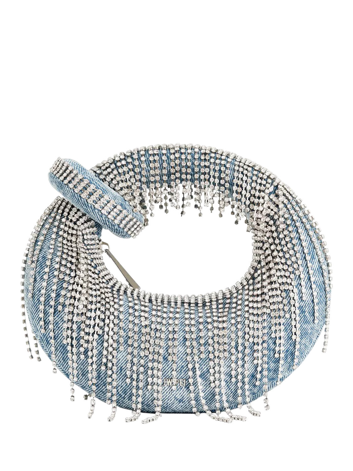 JW PEI Abacus Crystal Fringe Denim Mini Clutch Bag, Denim Crystal | John Lewis (UK)