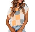 Saodimallsu Womens Cap Sleeve Crop Tops Summer Color Block Going Out Crew Neck Knit Trendy Casual... | Amazon (US)