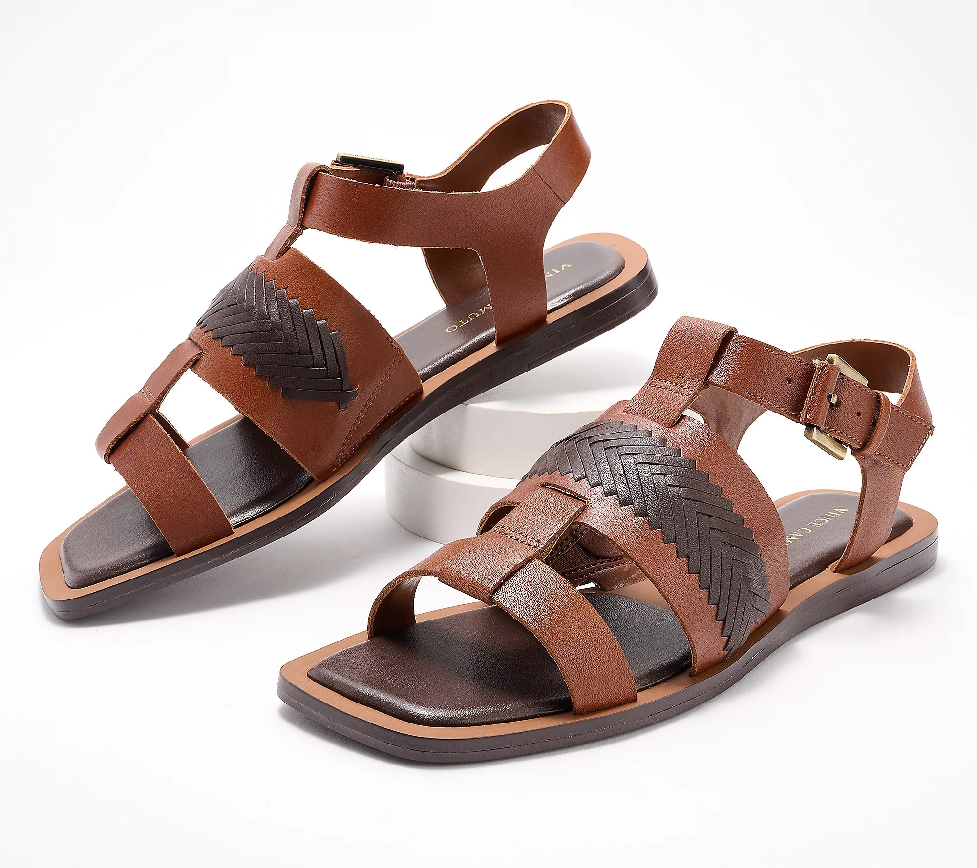 As Is Vince Camuto Leather Woven Sandals- Bachelen | QVC