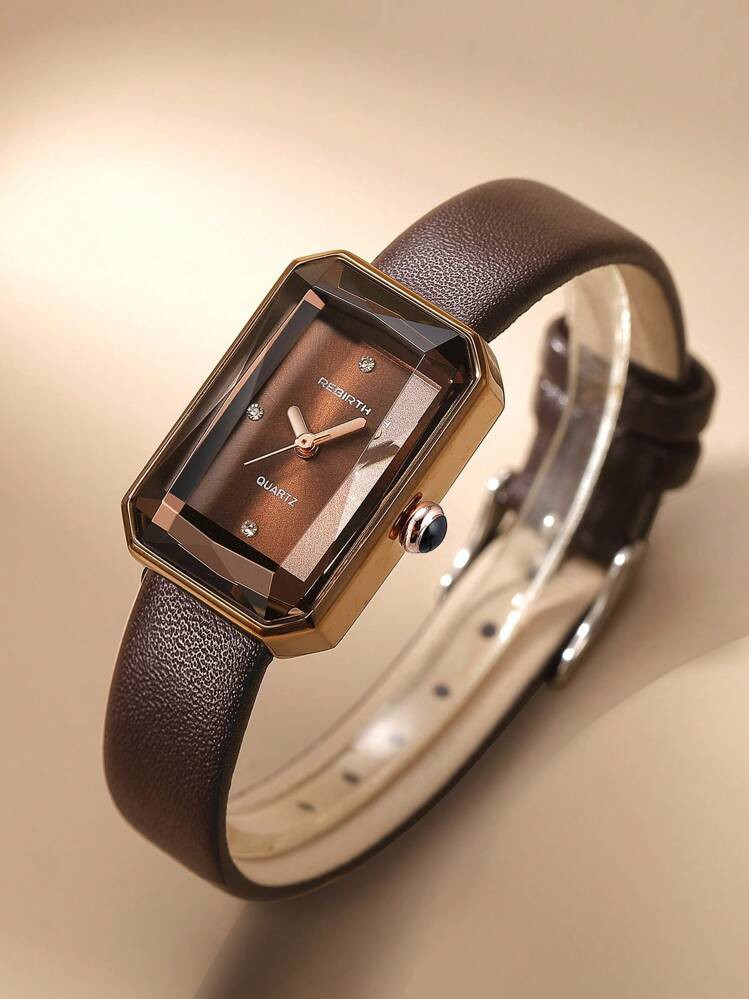 1pc Rebirth Brand Women's Simple Square Dial Vintage Fashion Casual Quartz Wristwatch | SHEIN
