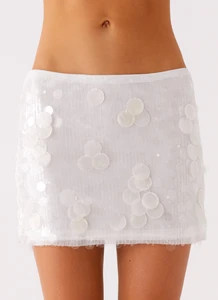 Salihah Sequin Shell Mini Skirt - White | Peppermayo (Global)