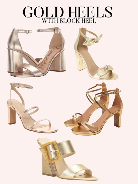 Gold heels with block heel

#LTKwedding #LTKsalealert #LTKunder100