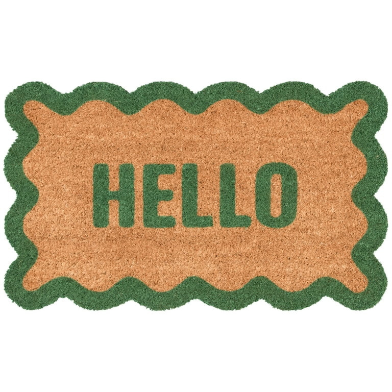 Mainstays by Becky G. & Alejandra Coir Outdoor Mat, Hello with Green Border, 18" x 30" | Walmart (US)