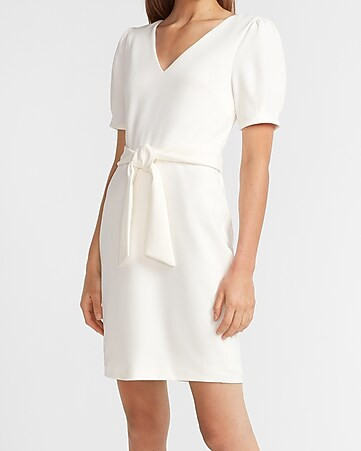 V-neck Tie Waist Sheath Dress | Express