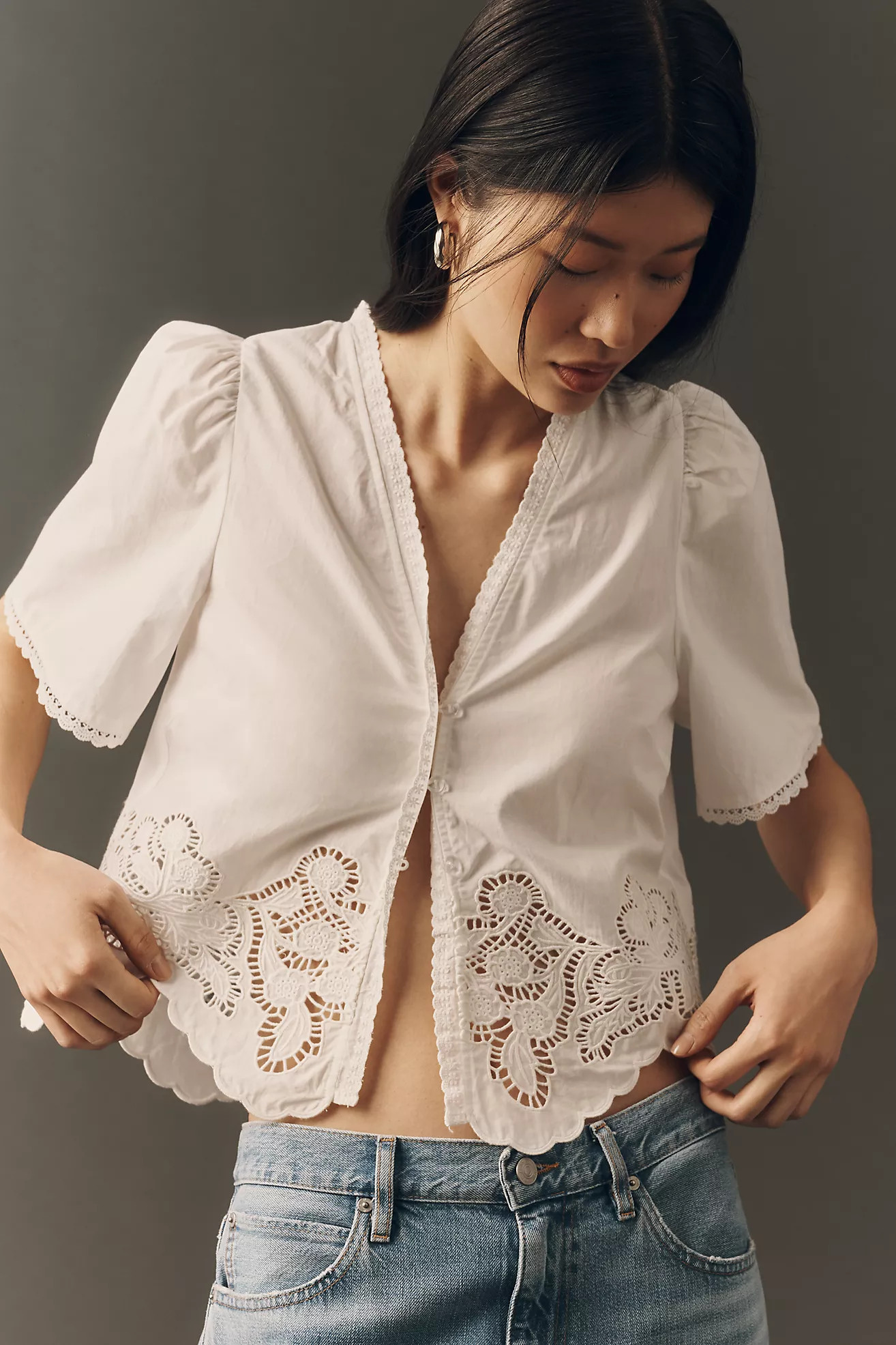 RAISONNEL Scalloped Puff-Sleeve Blouse | Anthropologie (US)