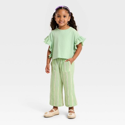 Grayson Mini Toddler Girls' Striped Guaze T-Shirt and Pant Set - Light Green 18M | Target