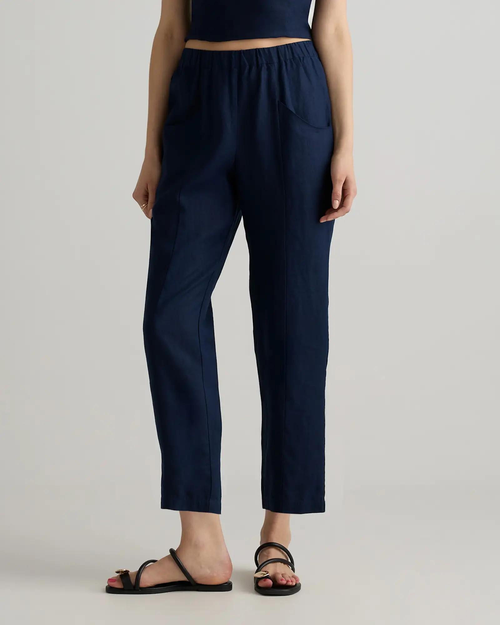 100% European Linen Tapered Ankle Pants in Deep Navy | Quince