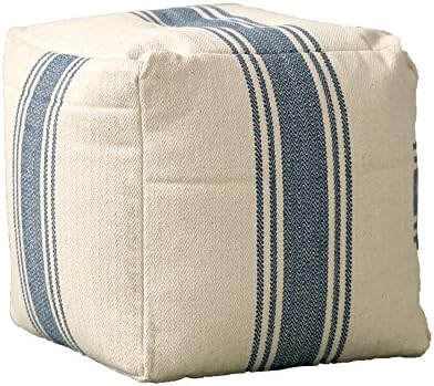 Creative Co-op Cream Blue Stripes Pouf | Amazon (US)