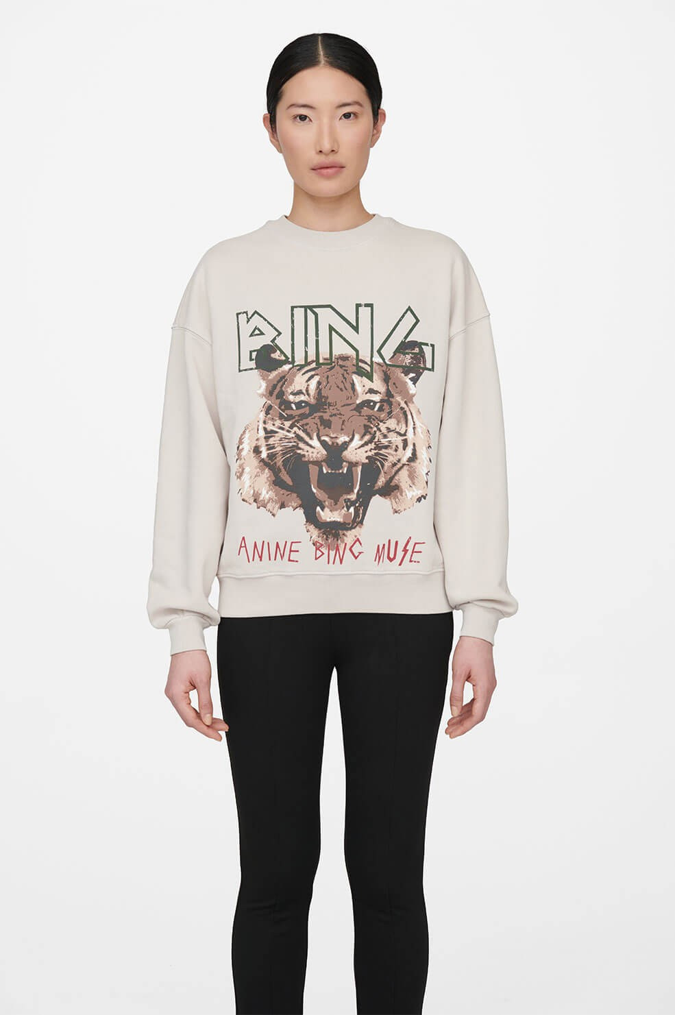 ANINE BING Tiger Sweatshirt in Stone | Anine Bing