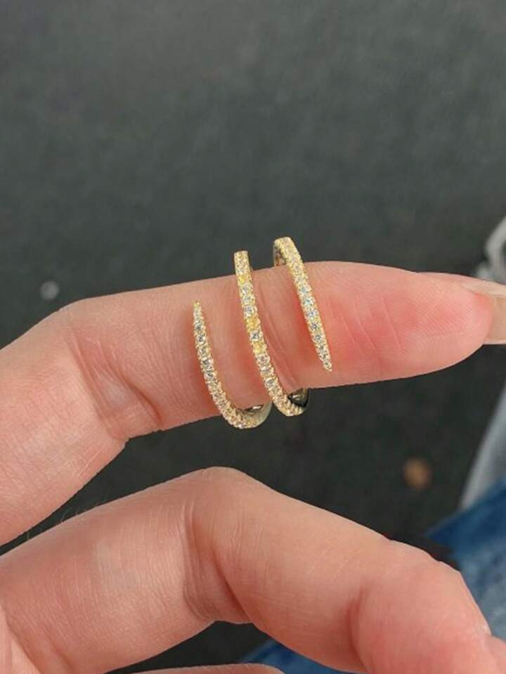 1pc Sterling Simple S925 Silver Vintage Fashion Luxury Trendy Three Layer 5A zirconia Plated with... | SHEIN