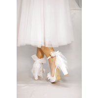 Platform Block Heel, Bridal Shoes Bow, Bride Comfortable, Wedding For Bride Block White Heels, Sanda | Etsy (US)