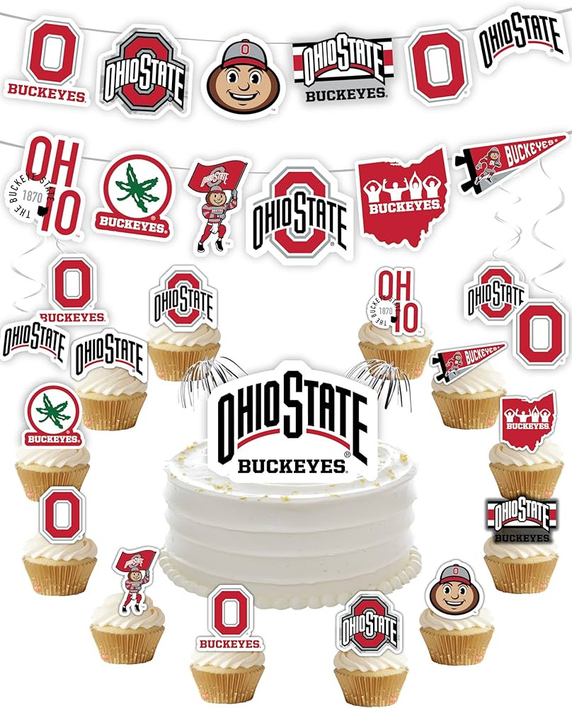 Ohio State Party Supplies for OSU Football, Birthday Gift, Graduation Party Banner and Cake Toppe... | Amazon (US)