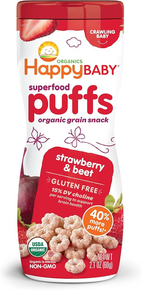 Happy Baby Organic Superfood Puffs Strawberry & Beet, 2.1 Ounce Canister Organic Baby or Toddler ... | Amazon (US)