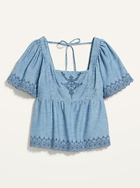 Matching Chambray Flutter-Sleeve Embroidered Tie-Back Top for Women | Old Navy (US)