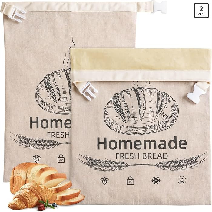 2 Pack Beeswax Bread Bags for Sourdough,Reusable Organic Linen Beeswax Bread Bag for Homemade Sou... | Amazon (US)