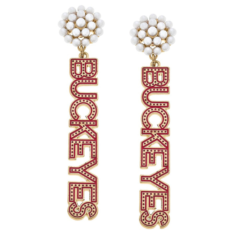 Ohio State Buckeyes Women's Pearl Cluster Dotted Enamel Drop Earrings | Fanatics