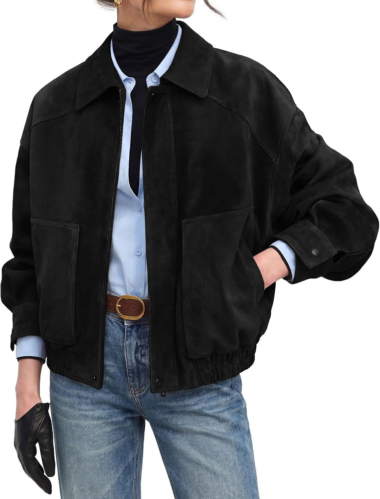 GRACE KARIN Women's Faux Suede Jacket Fall Long Sleeve Coat | Amazon (US)