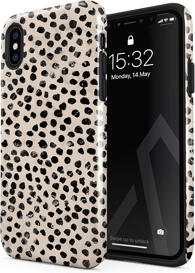 BURGA Phone Case Compatible with iPhone Xs Max - Black Polks Dots Pattern Nude Almond Latte Fashi... | Amazon (US)