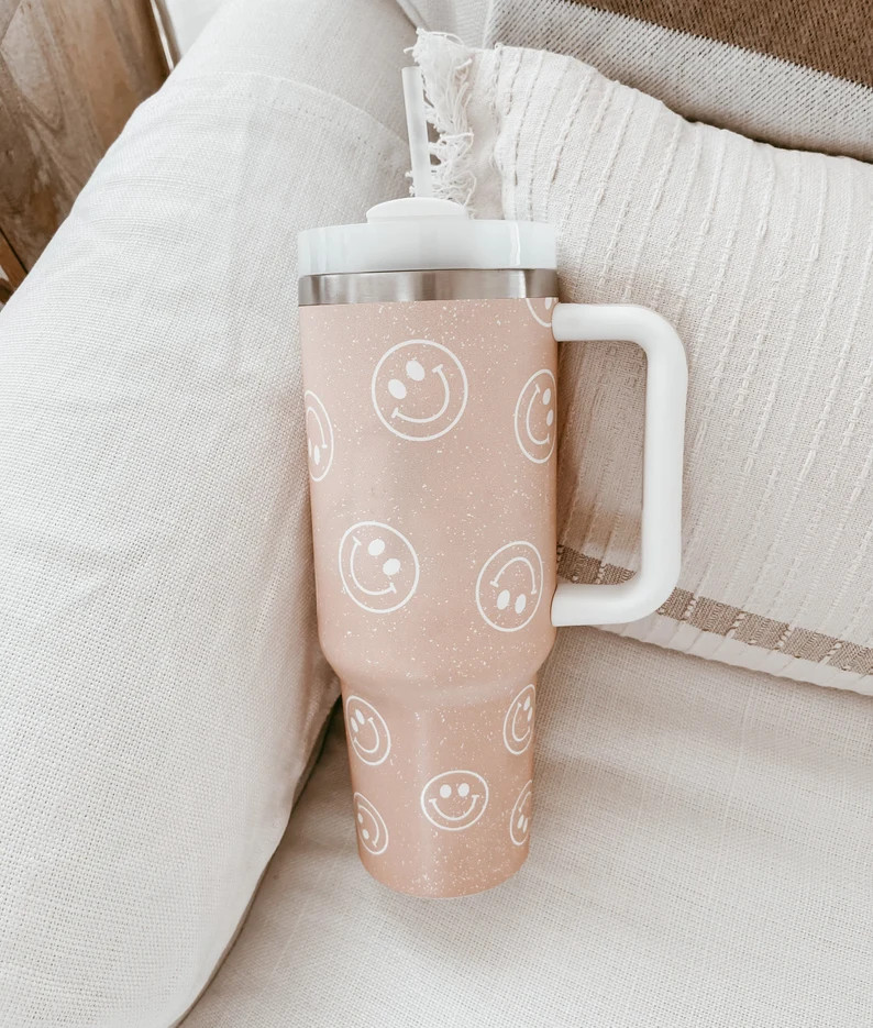 Smiley Face Tumbler Tan Tumbler 2.0 Version 40 Oz Water - Etsy | Etsy (US)