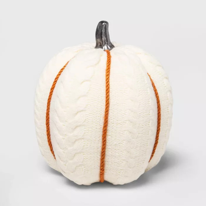 Large Cable Knit Soft Fabric Harvest Pumpkin (with White Contrast Jute Base) - Spritz™ | Target
