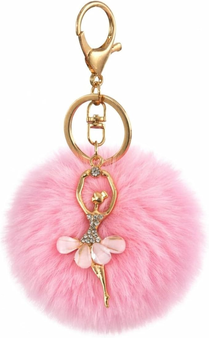 Dance Keychain Ballet Keychain Fluffy Keychains Pom Pom Key Chain Dance Bag Charm Pink Purse Char... | Amazon (US)