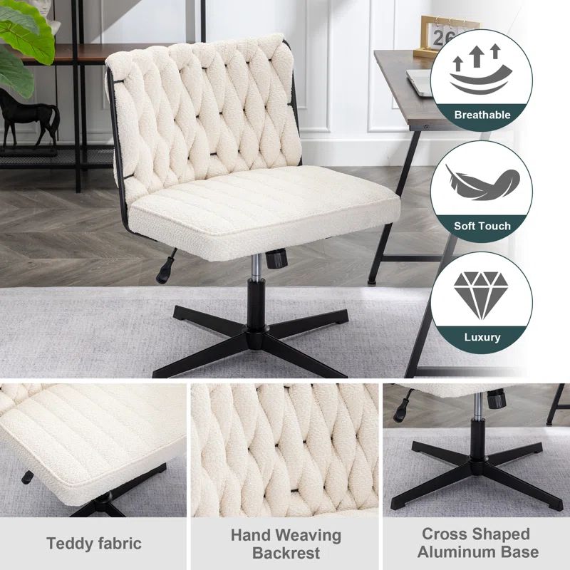 Magena Armless Cross legged Velvet Office Chair without Wheels, Wide Seat and Rocking Back | Wayfair North America