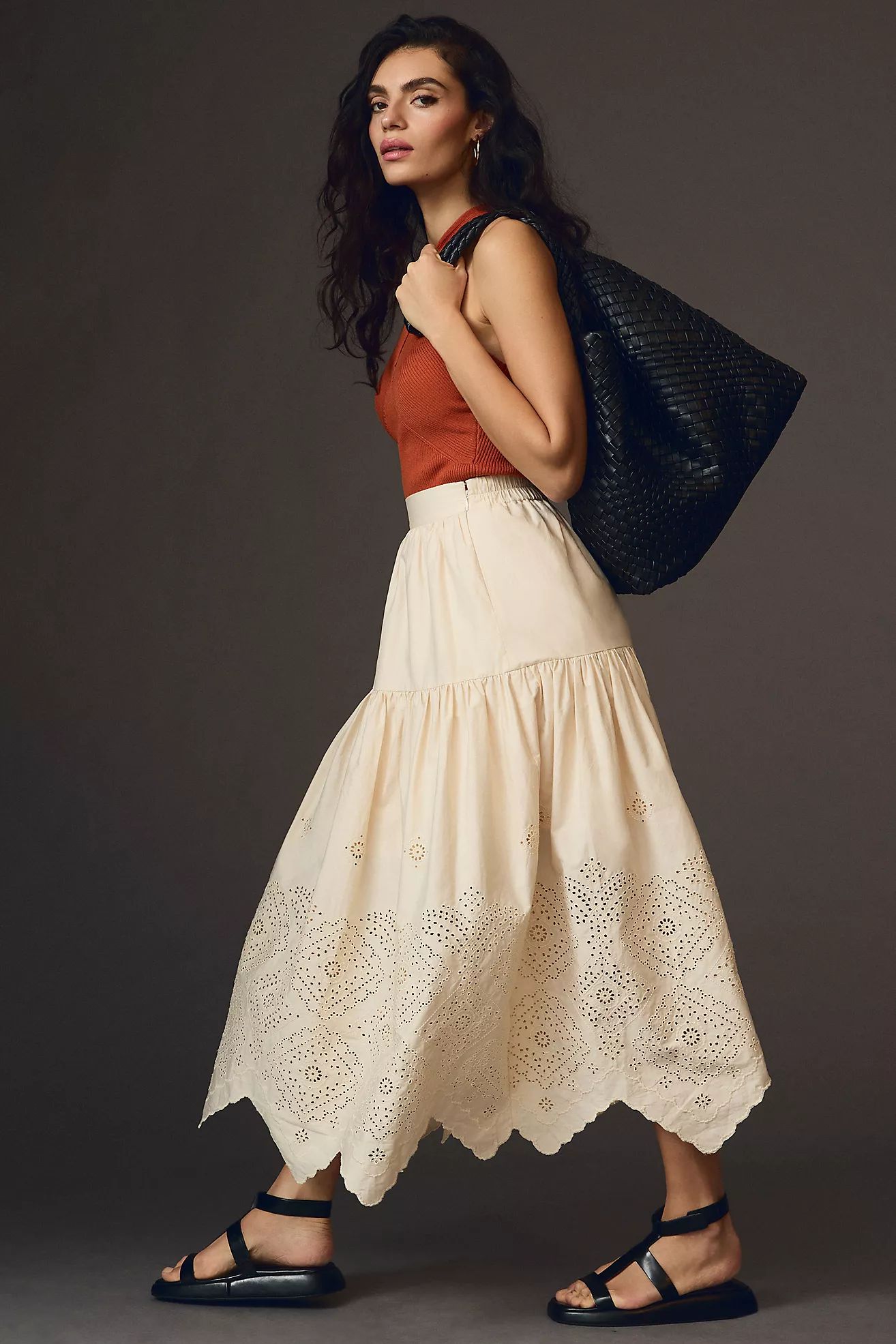 Moon River Tiered Eyelet Skirt | Anthropologie (US)