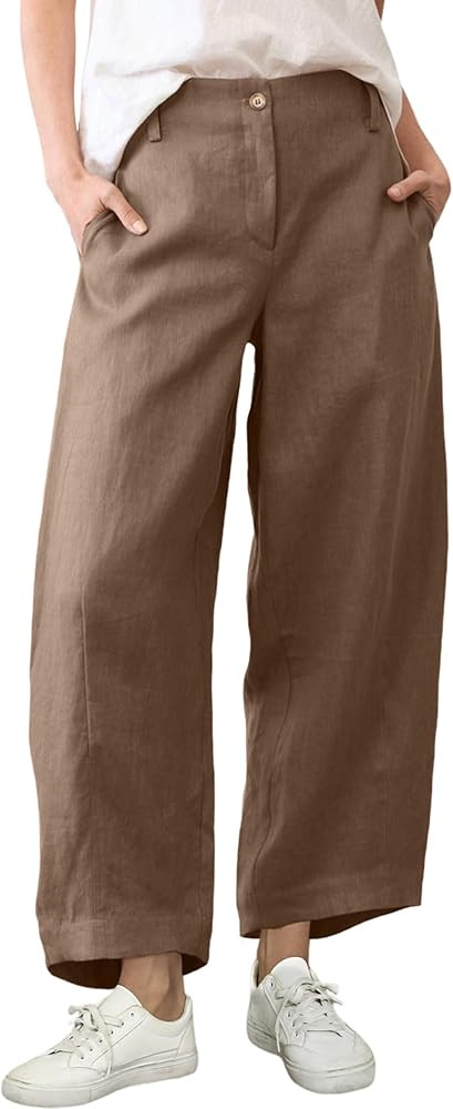Tanming Womens Linen Pants Casual Capri Baggy Wide Leg Trousers Palazzo Pants Beach Vacation Outf... | Amazon (US)