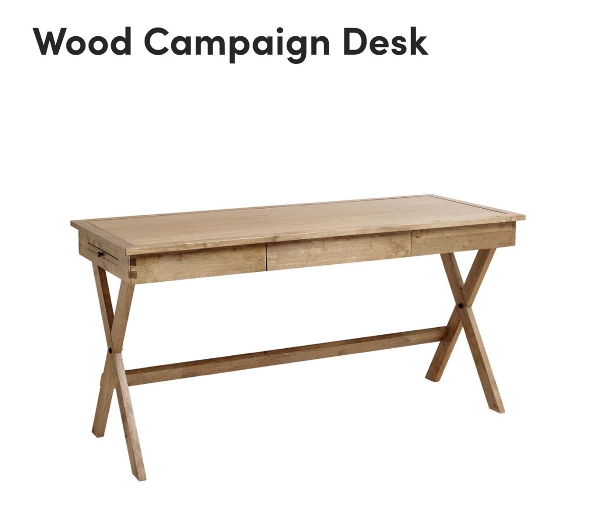 Campaign desk is a modern take on a traditional classic, with rubber-wood legs and a sleek profile..

#LTKFamily #LTKU #LTKHome