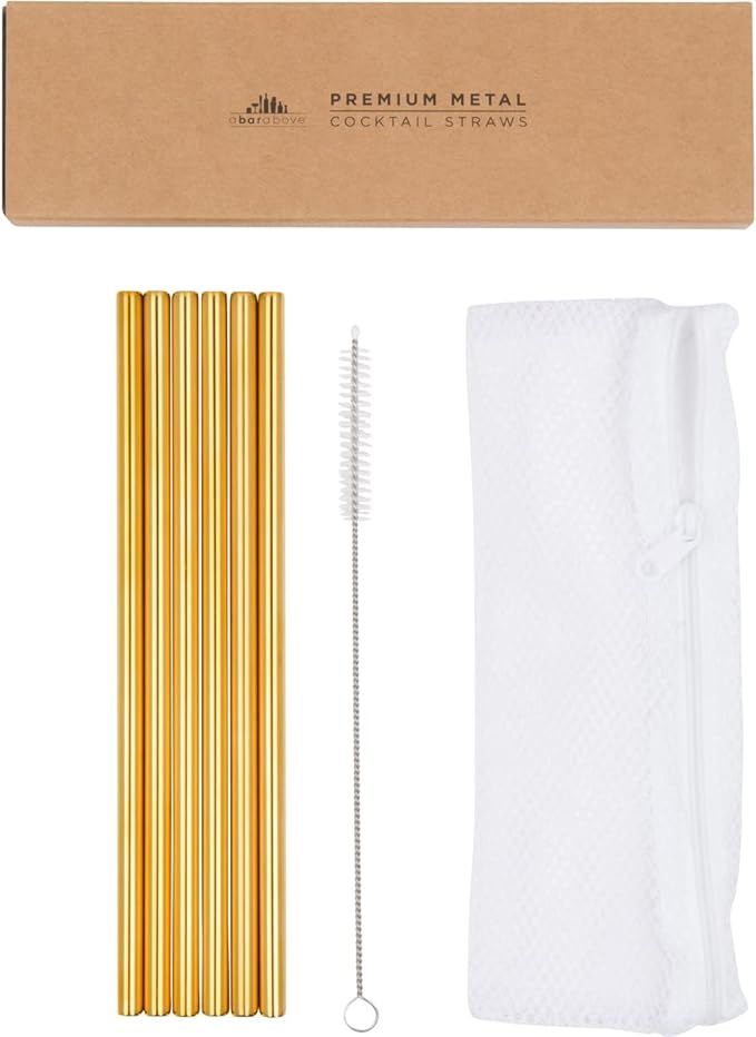 A Bar Above Gold Metal Straws Set – Jumbo, Short & Long Metal Straws Reusable Set – Gold Reus... | Amazon (US)