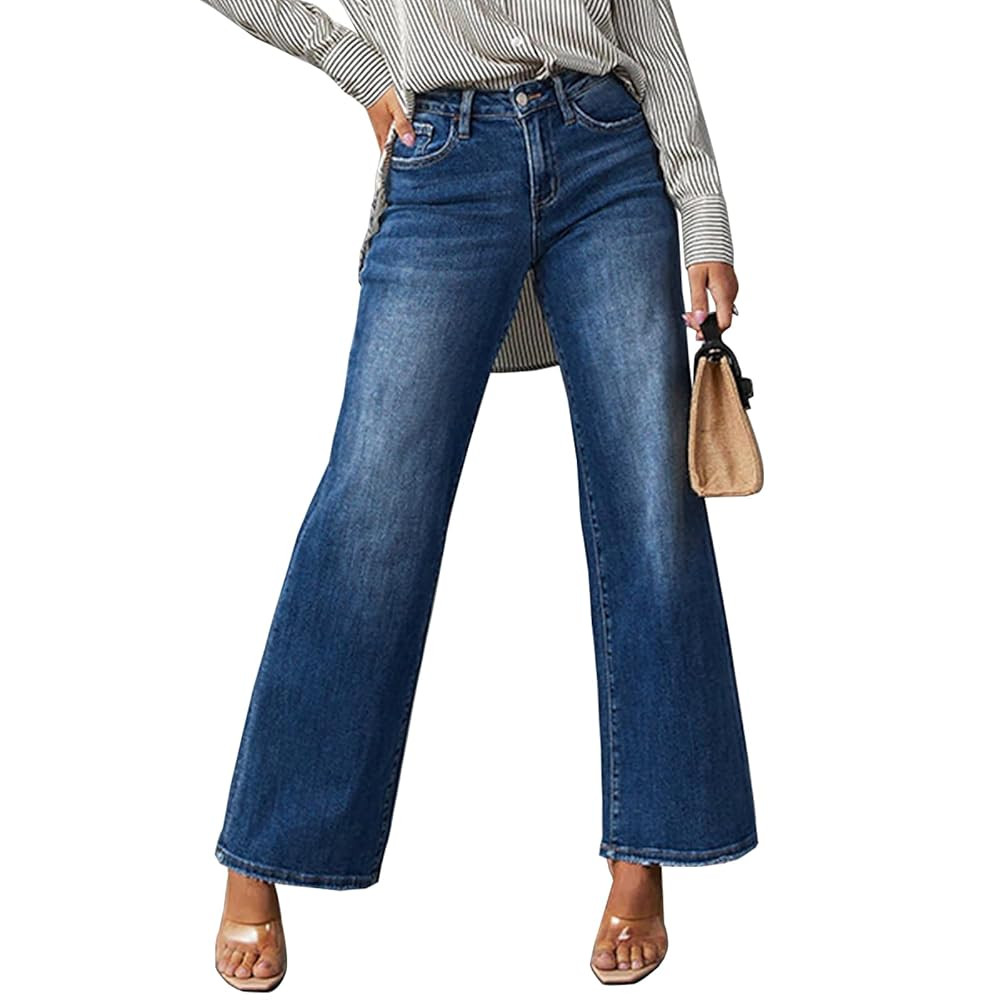 LONGBIDA Women's Baggy Jeans,Boyfriend High Wasited Stretchy Demin Pants Wide Leg Jeans for Women... | Amazon (US)