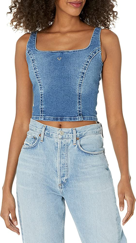 True Religion Women's Denim Bustier Top Big T | Amazon (US)