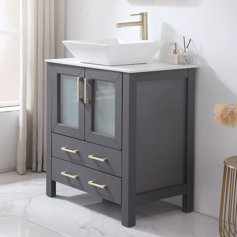 Granjeno 30''Dark Gray Vessel Modern Single Bathroom Vanity with Ceramic Vanity Top | Wayfair North America
