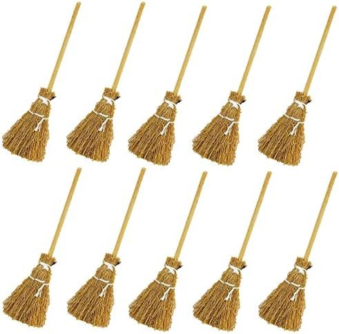 10 Pieces Mini Witches Broomstick Mini Broom Halloween Straw Craft Miniature Brush Decorations Wi... | Amazon (US)