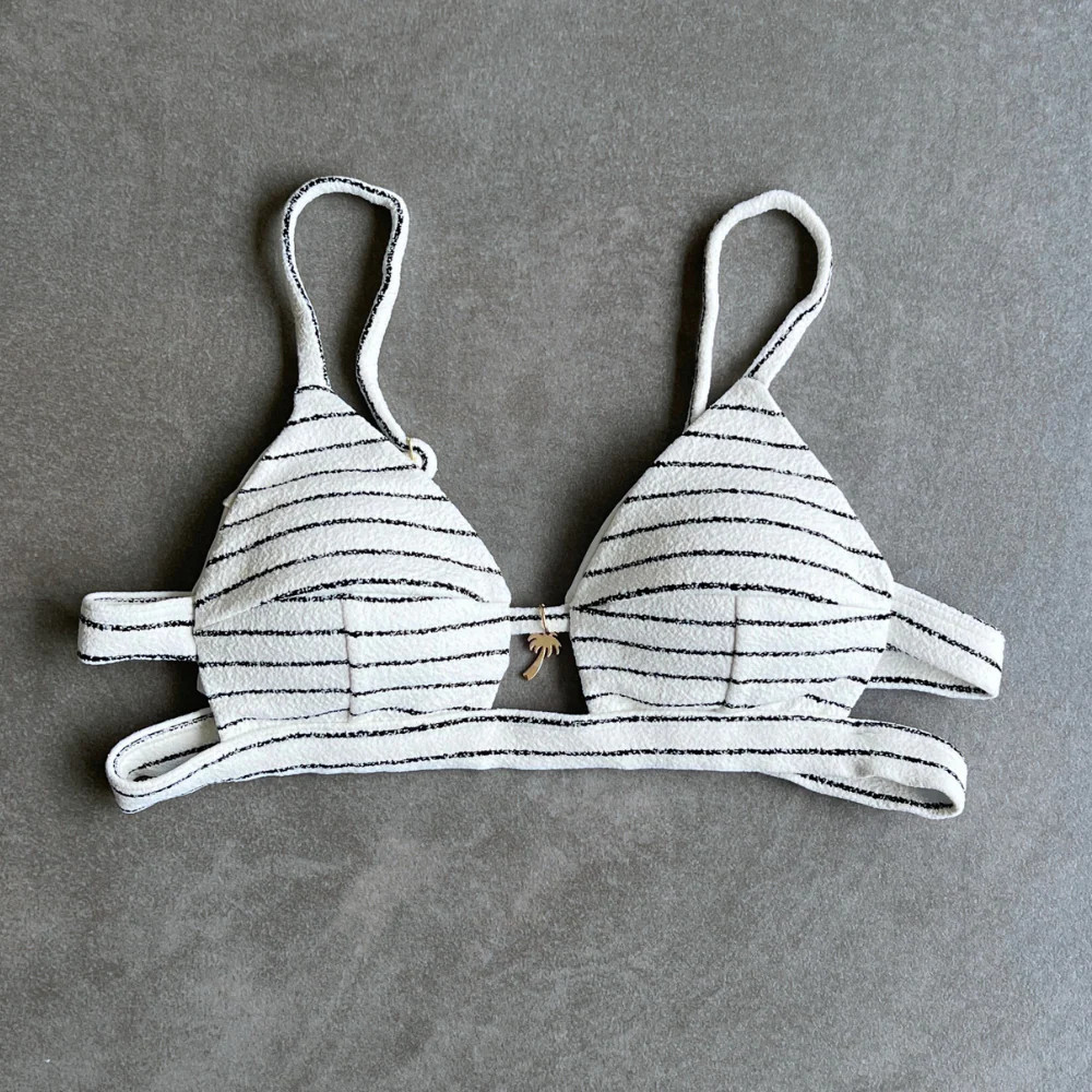 White & Black Seashore Striped Textured Vera Bikini Top | MyBrazilianShop