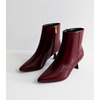 Burgundy PU Kitten Heel Pointed Toe Ankle Boots New Look | New Look (UK)